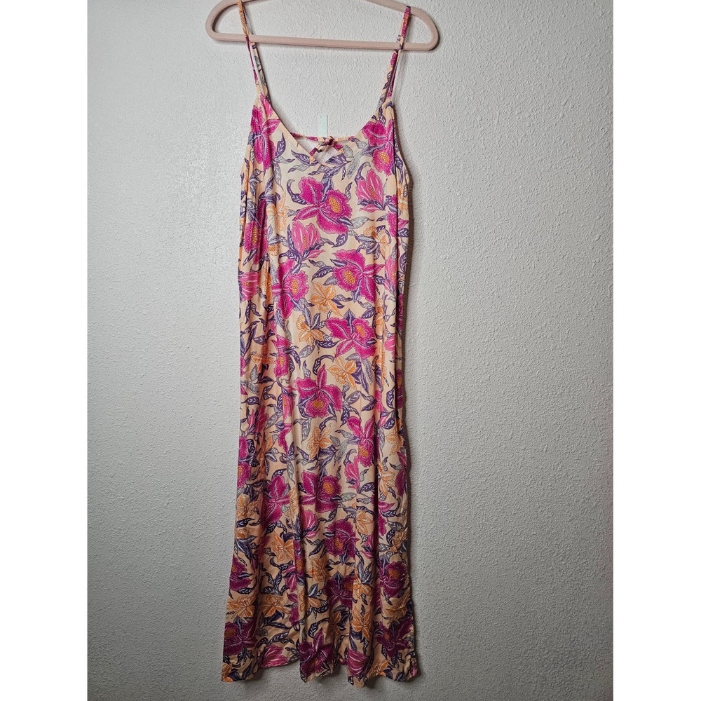 Old Navy Womens Pink Floral Rayon Maxi Dress Sleeveless Slip Dress L Tropical